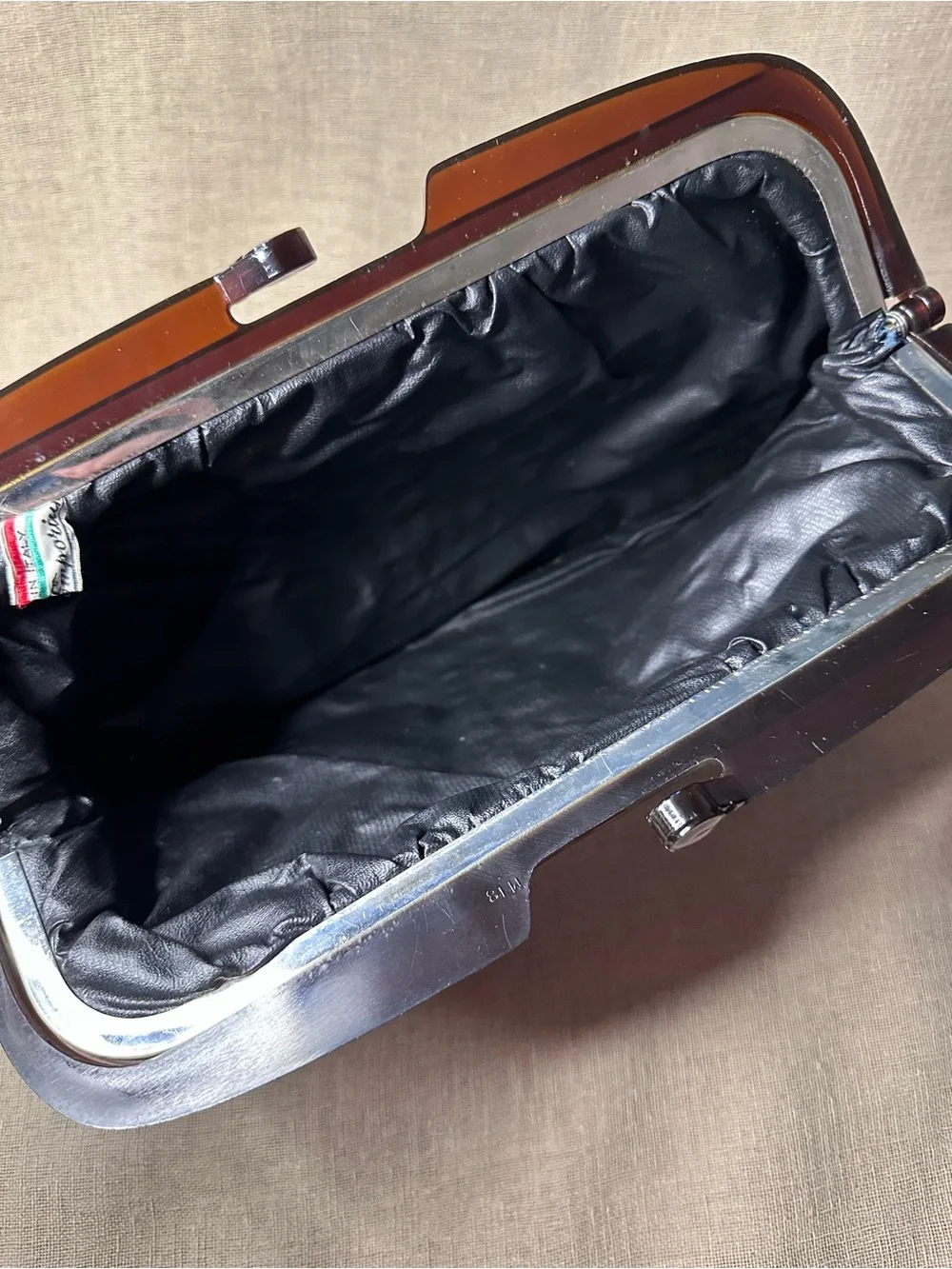 VTG 1970s Suede & Lucite Kiss-lock Italian Clutch for The Emporium
